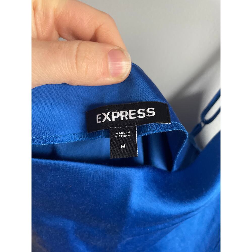 Express Royal Blue Silky Cocktail Slip Dress Midi size Medium Wedding Guest - Picture 2 of 4